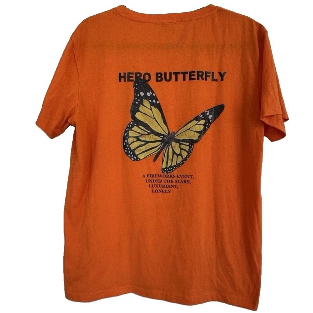 Romwe Men's Hero Butterfly T-Shirt Size Large Orange